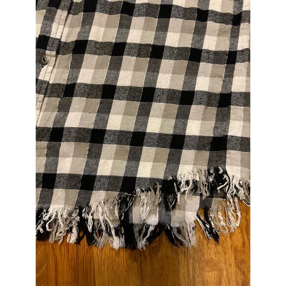 Current Elliot Black White Checker Distressed Fringe Flannel Women 2 Medium - Picture 6 of 10